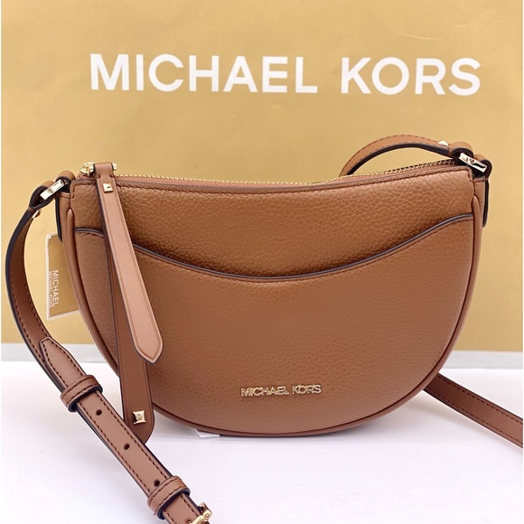 Michael Kors Dover Small Half Moon Crossbody Bag Purse Luggage - Picture 10 of 14